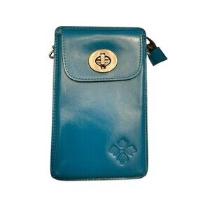 Patricia Nash Phone Crossbody Bag Blue Felicita Silver Hardware Leather 7" Tall